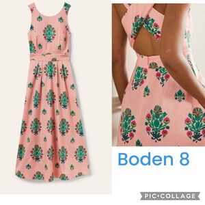 Boden Elsa Back detail midi dress 8 milkshake bouquet stamp